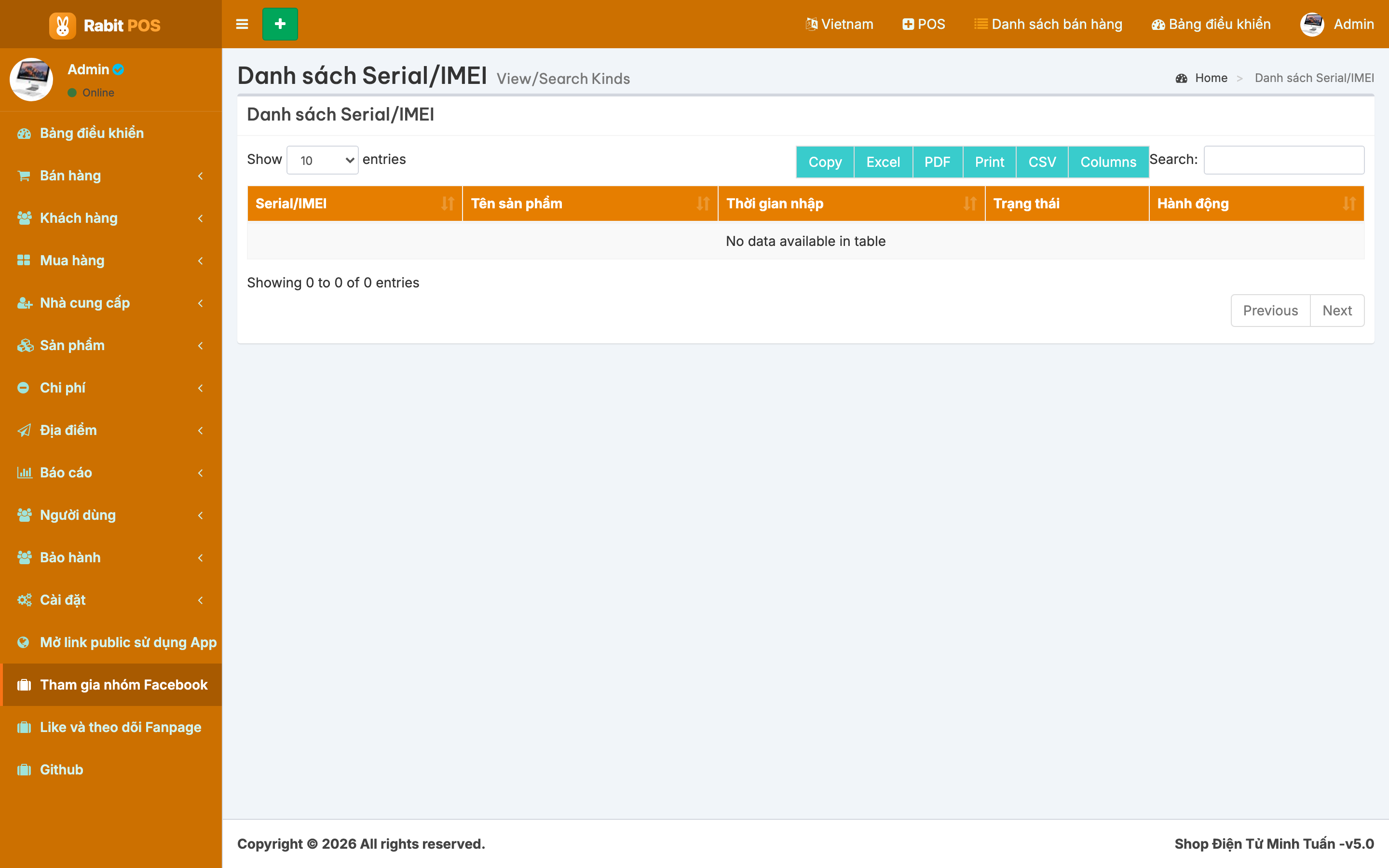 Danh sách Serial/IMEI